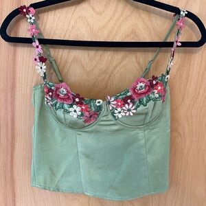 Princess Polly Green Floral Embroidered Crop Top
